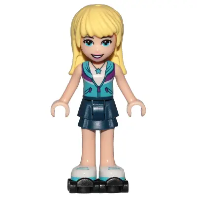 Friends Stephanie - Dark Blue Layered Skirt, Medium Azure and Dark Purple Vest, Black Roller Skates