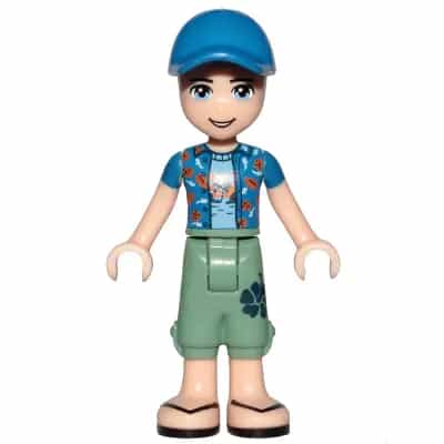 Friends Zack - Sand Green Cropped Trousers, Blue Shirt over Medium Blue T-Shirt, Blue Cap with Hole