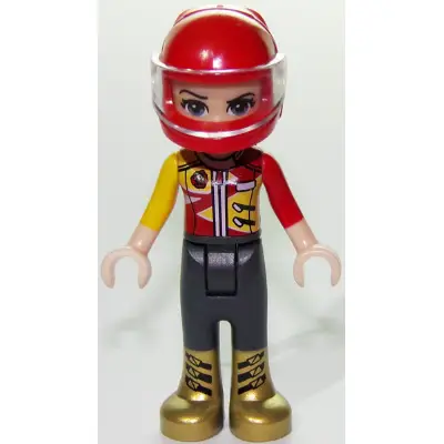 Friends Vicky - Trousers with Gold Boots, Red and Yellow Racing Jacket, Helmet