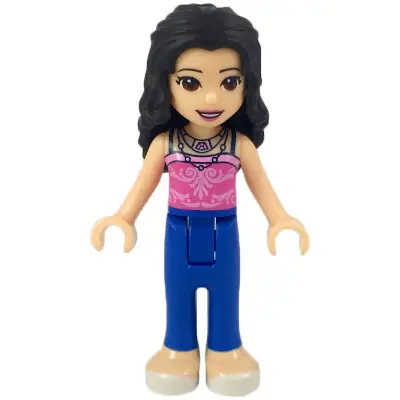 Friends Emma - Blue Trousers, Dark Pink Top with Bright Pink Filigree, 2 Necklaces