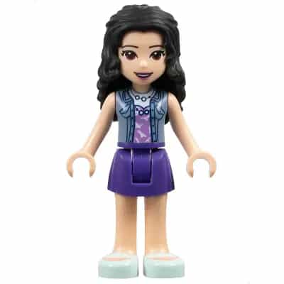 Friends Emma - Dark Purple Skirt, Medium Lavender Top with White Birds, Sand Blue Vest