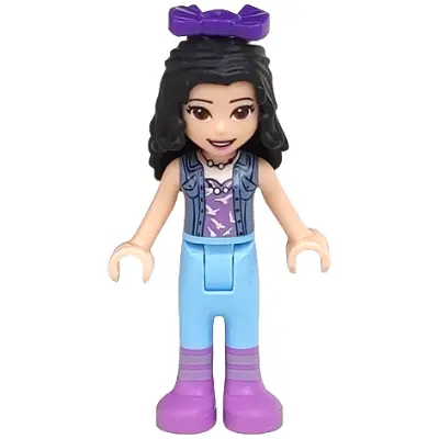 Friends Emma - Medium Lavender Top with White Birds, Sand Blue Vest, Medium Light Blue Trousers, Bow