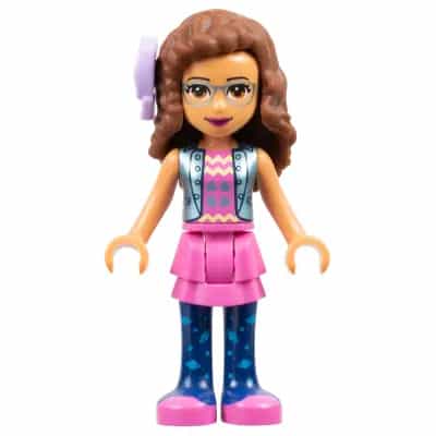 Friends Olivia (Nougat) - Dark Pink Skirt and Dark Blue Leggings, Dark Pink Top, Blue Jacket, Bow