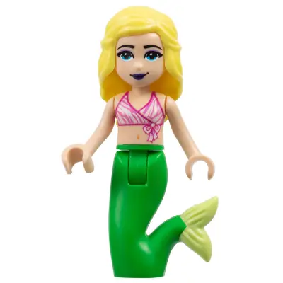Friends Chloe - Dark Pink and White Swimsuit Top, Bright Green Mermaid Hips and Tail