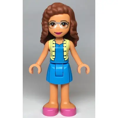 Friends Olivia (Nougat) - Dark Azure Skirt and Top with Bright Light Yellow Vest, Dark Pink Shoes