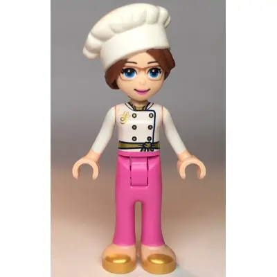 Friends Lillie - White Jacket, Dark Pink Pants, White Chef Toque with Hair