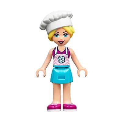 Friends Stephanie - Medium Azure Skirt, Magenta Top with Bright Pink Apron, White Chef Toque with Hair