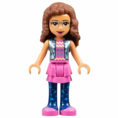 Friends Olivia (Nougat) - Dark Pink Skirt and Dark Blue Leggings, Dark Pink Top with Blue Jacket
