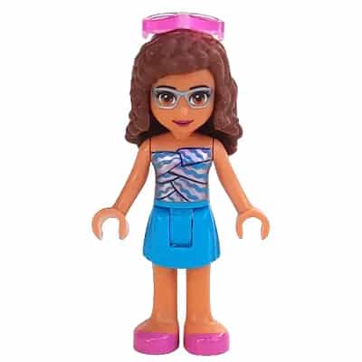 Friends Olivia (Nougat) - Dark Azure Skirt, Dark Azure and Bright Pink Top, Dark Pink Shoes, Sunglasses