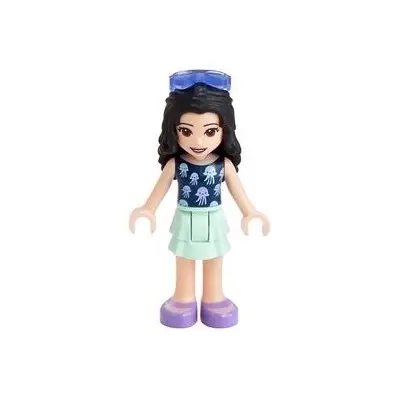 Friends Emma - Light Aqua Layered Skirt, Dark Blue Top with Jellyfish, Trans-Purple Sunglasses