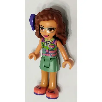Friends Olivia (Nougat) - Sand Green Skirt, Sand Green Top, Coral Shoes, Bow