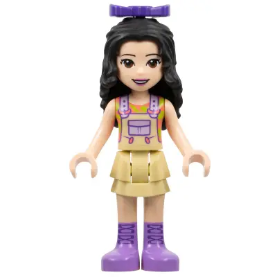 Friends Emma - Tan Dress with Straps, Medium Lavender Boots, Dark Purple Bow
