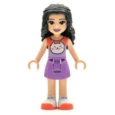 Friends Emma - Medium Lavender Skirt, Coral and Lavender Top with Cat Head