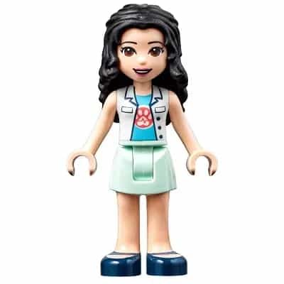 Friends Emma - White Top with Paw Print Undershirt, Light Aqua Skirt, Dark Blue Shoes with Straps, Dark Purple Bow