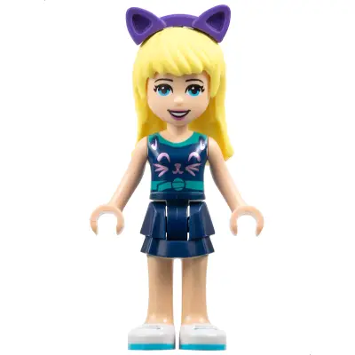 Friends Stephanie - Dark Blue Layered Skirt, Sleeveless Top with Cat Face, Dark Purple Cat Ears