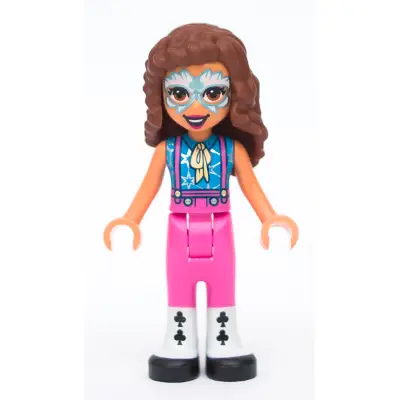 Friends Olivia (Nougat) - Metallic Light Blue and White Face Paint, Dark Pink Pants, Black and White Leggings and Shoes