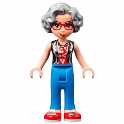 Friends Dottie - Blue Trousers with Red Shoes, Black Vest over Red Shirt with Cherries