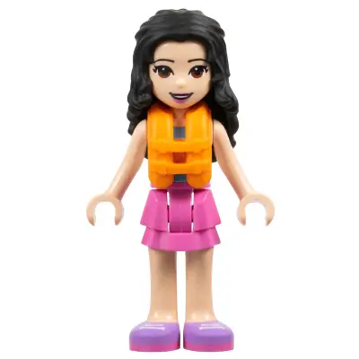 Friends Emma - Dark Pink Layered Skirt, White Top with Paw Print Undershirt, Life Jacket