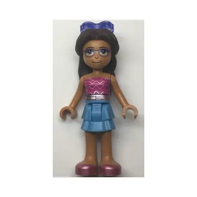 Friends Layla - Medium Blue Skirt, Dark Pink Top with Metallic Pink Belt, Sunglasses