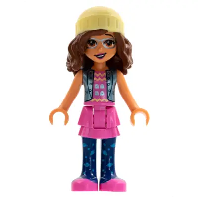 Friends Olivia (Nougat) - Dark Pink Skirt, Dark Blue Leggings, Bright Light Yellow Knit Cap