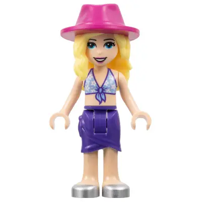 Friends Stephanie - Medium Blue Swimsuit Top, Dark Purple Skirt, Silver Shoes, Magenta Hat
