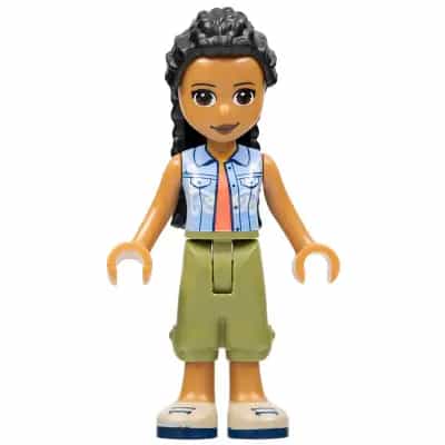 Friends Dr. Makena - Olive Green Trousers, Tan Shoes, Bright Light Blue Vest over Coral Shirt