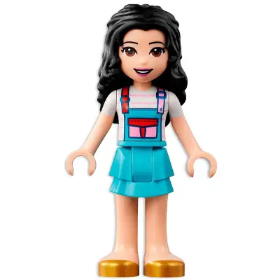 Friends Emma - White Shirt with Apron, Medium Azure Skirt with Gold Shoes