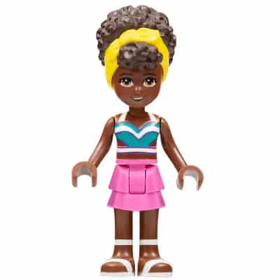 Friends Nandi - White and Dark Turquoise Bikini Top, Dark Pink Skirt, White Sandals, Yellow Head Wrap