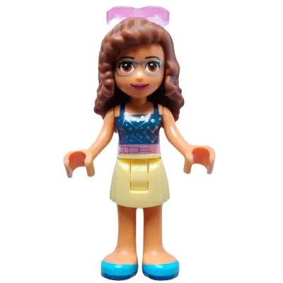 Friends Olivia (Nougat) - Bright Light Yellow Skirt, Dark Blue Top with Constellations, Trans-Dark Pink Sunglasses