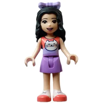Friends Emma - Coral and Lavender Top with Cat Head, Medium Lavender Skirt, White Shoes with Coral Soles, Lavender Bow