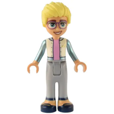 Friends Olly - White Jacket with Metallic Light Blue Sleeves, Light Bluish Gray Trousers, Dark Blue Shoes