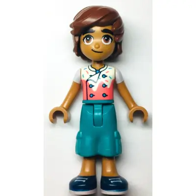 Friends Leo - White and Coral Chef Shirt with Sprinkles, Dark Turquoise Cropped Trousers, Dark Blue Shoes