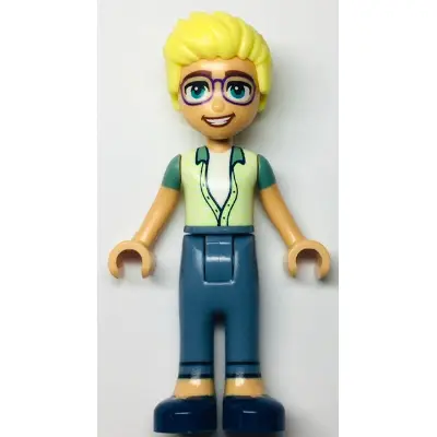 Friends Olly - Yellowish Green and Sand Green Unbuttoned Shirt, Sand Blue Trousers, Dark Blue Shoes