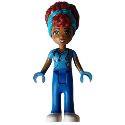 Friends Gabriela - Medium Blue Shirt with Stethoscope, Blue Trousers, White Shoes, Medium Azure Head Wrap