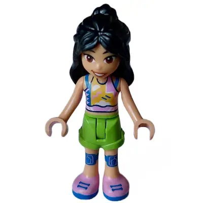 Friends Liann - Bright Pink, Yellow, Blue, and White Tank Top, Lime Shorts, Blue Knee Pads, Bright Pink Shoes