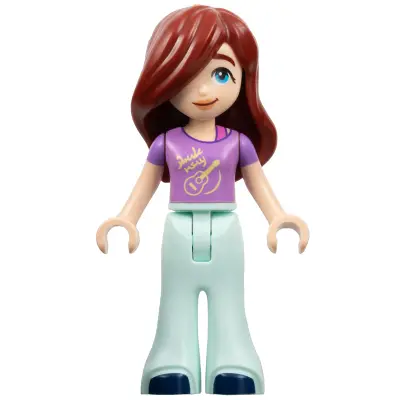 Friends Paisley - Medium Lavender Shirt with Guitar, Light Aqua Trousers Bell-Bottoms, Dark Blue Shoes