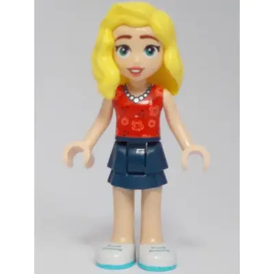 Friends Matilde - Red Top, Dark Blue Layered Skirt, White Shoes
