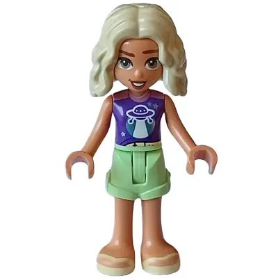 Friends Nova - Dark Purple and Metallic Pink Shirt, Yellowish Green Shorts, Bright Light Yellow Sandals