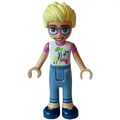 Friends Olly - White Shirt with Dark Pink Short Sleeves, Sand Blue Trousers, Dark Blue Shoes