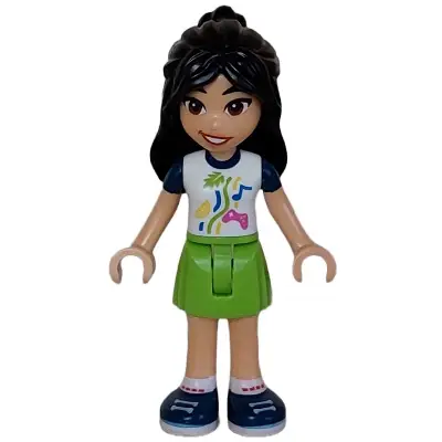 Friends Liann - White Shirt with Dark Blue Short Sleeves, Lime Skirt, Dark Blue Shoes