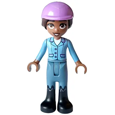 Friends Aliya - Bright Light Blue Jacket, Sand Blue Trousers, Black Boots, Medium Lavender Horse Riding Helmet