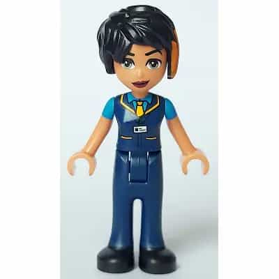 Friends Zoe - Dark Blue Vest with Bright Light Orange Tie, Dark Blue Trousers, Black Shoes