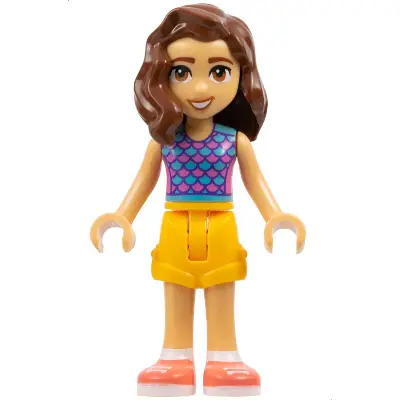 Friends Luna - Dark Pink and Medium Azure Top with Scales, Bright Light Orange Shorts, Coral Shoes