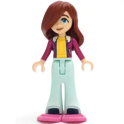 Friends Paisley - Magenta Jacket over Bright Light Yellow Sweater, Light Aqua Trousers Bell-Bottoms, Dark Pink Snowshoes