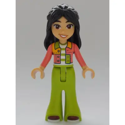 Friends Liann - Coral Patchwork Jacket, Lime Trousers Bell-Bottoms, Dark Red Shoes