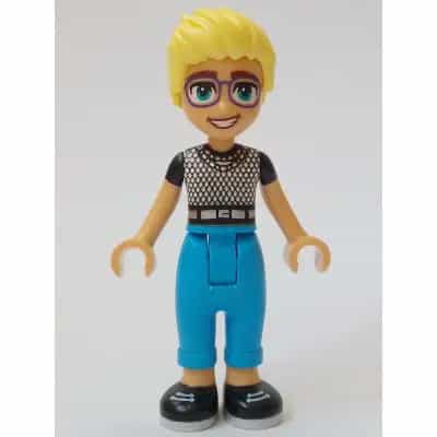 Friends Olly - Black and White Mesh T-Shirt, Dark Azure Trousers, Black Shoes