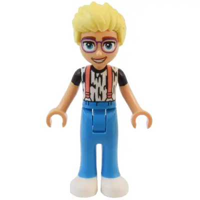 Friends Olly - White Shirt with Black Stripes, Coral Suspenders, Dark Azure Trousers, White Shoes