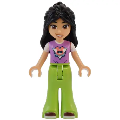 Friends Liann - Medium Lavender Top, Lime Trousers Bell-Bottoms, Dark Red Shoes, Lopsided Smile