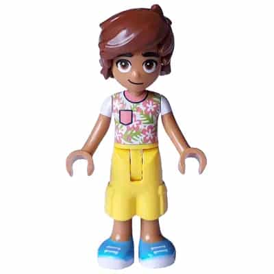 Friends Leo - White Shirt with Coral Flowers, Yellow Cropped Trousers, Medium Azure Shoes
