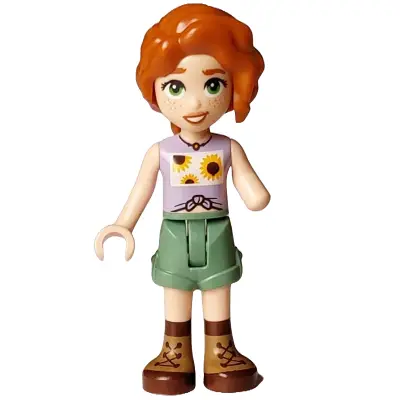 Friends Autumn - Lavender Vest with Sunflowers, Sand Green Shorts, Nougat and Reddish Brown Boots